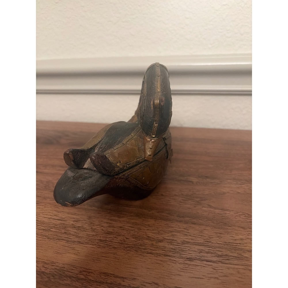 Vintage Sankofa Swan Trinket Box Brass Copper Afrocentric Decor - Picture 2 of 12